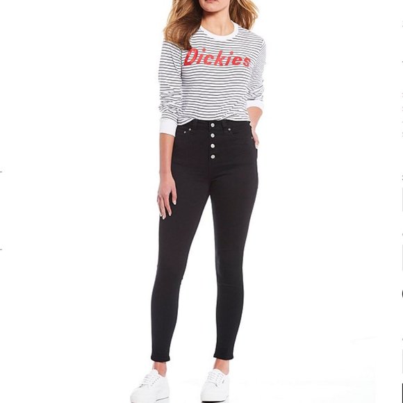 NWT! DICKIES - Stripe Long Sleeve Crop Logo Tee - Picture 5 of 8
